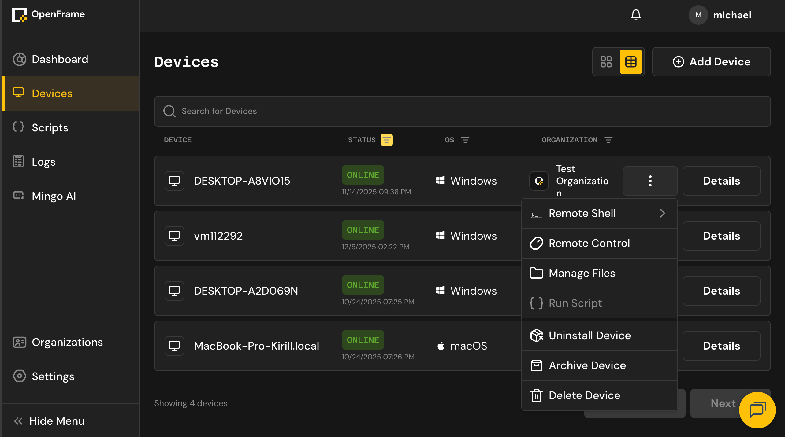 New Quick Device Actions