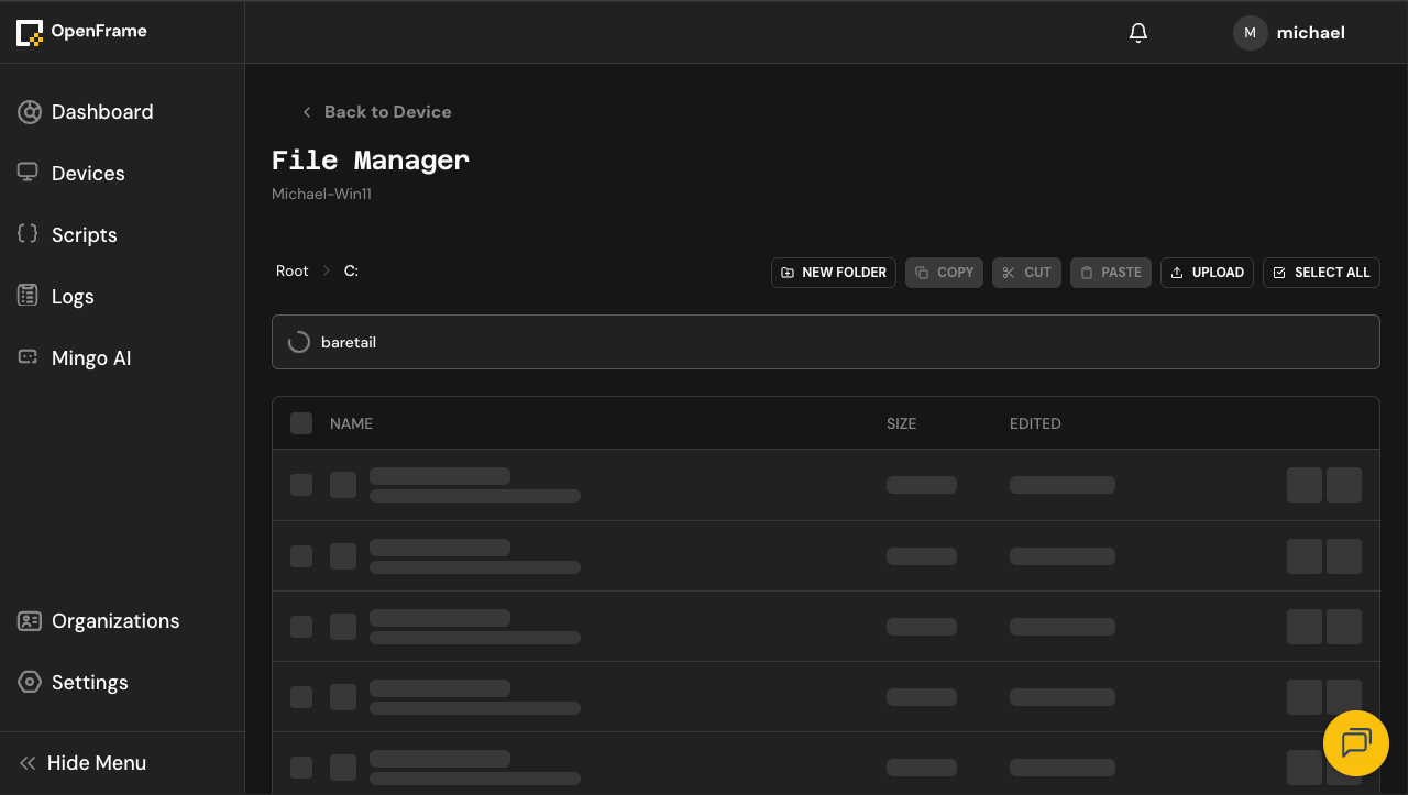 File Manager Search Loading