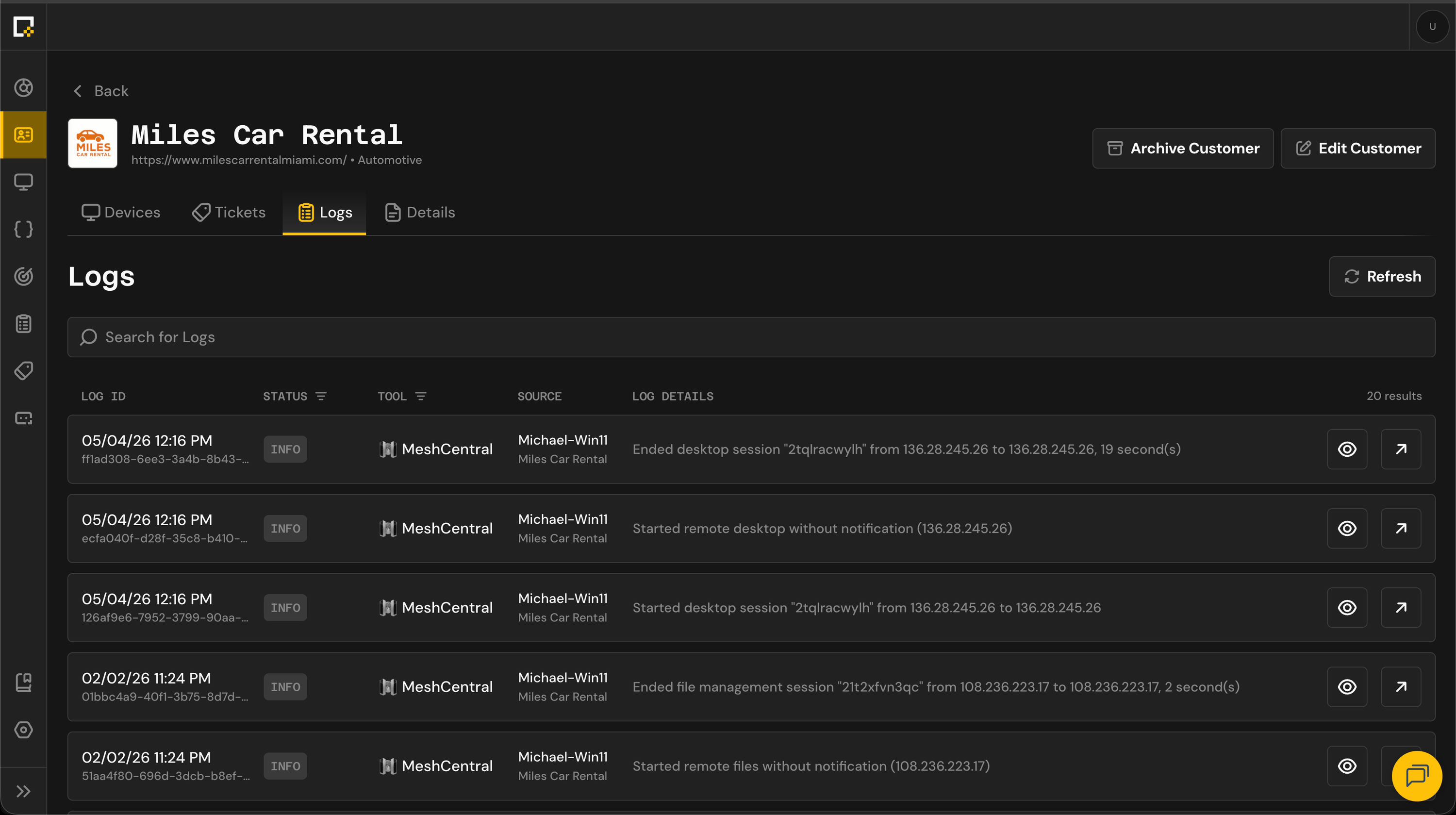 Organization Logs View