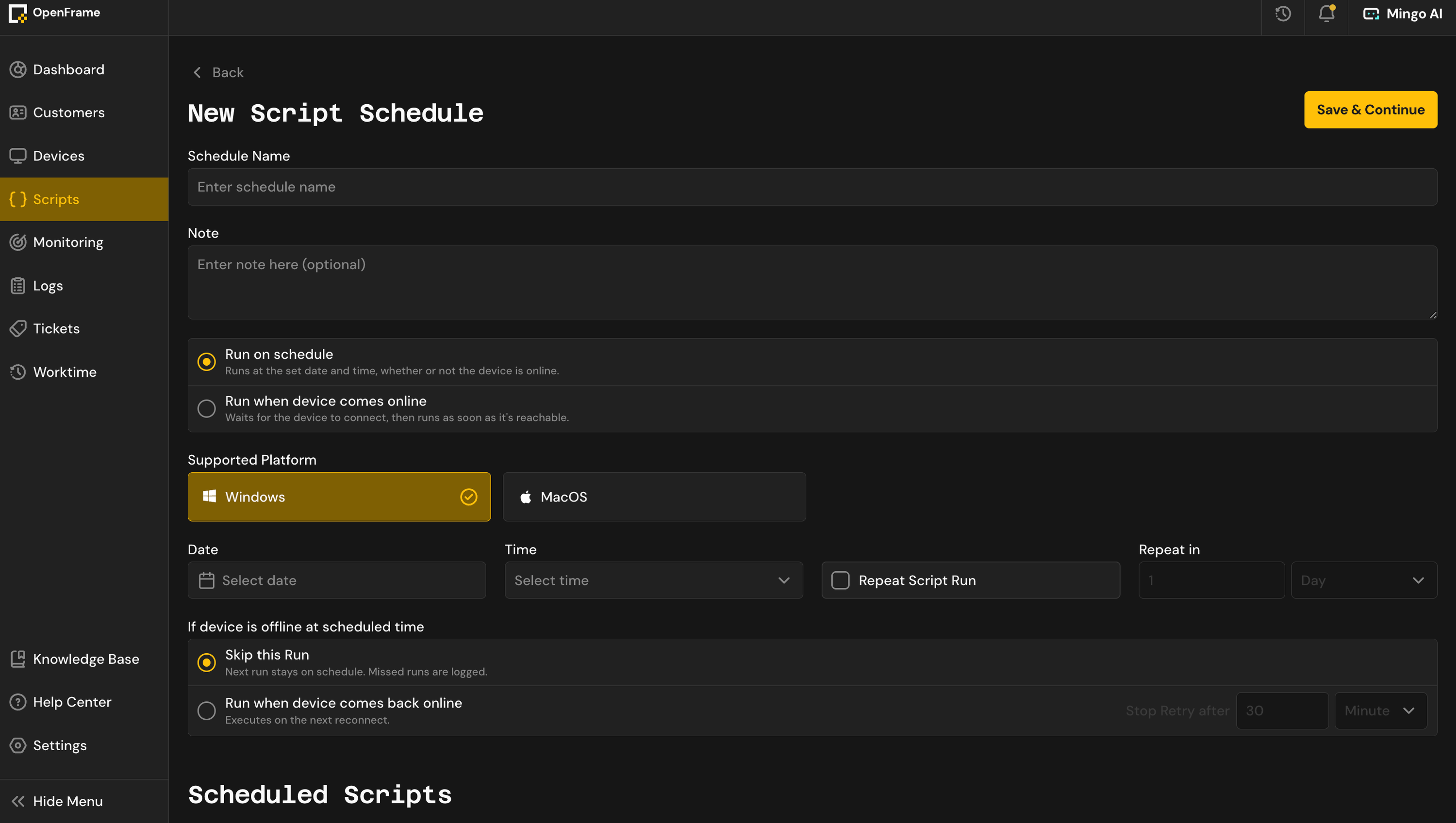 If device is offline at scheduled time