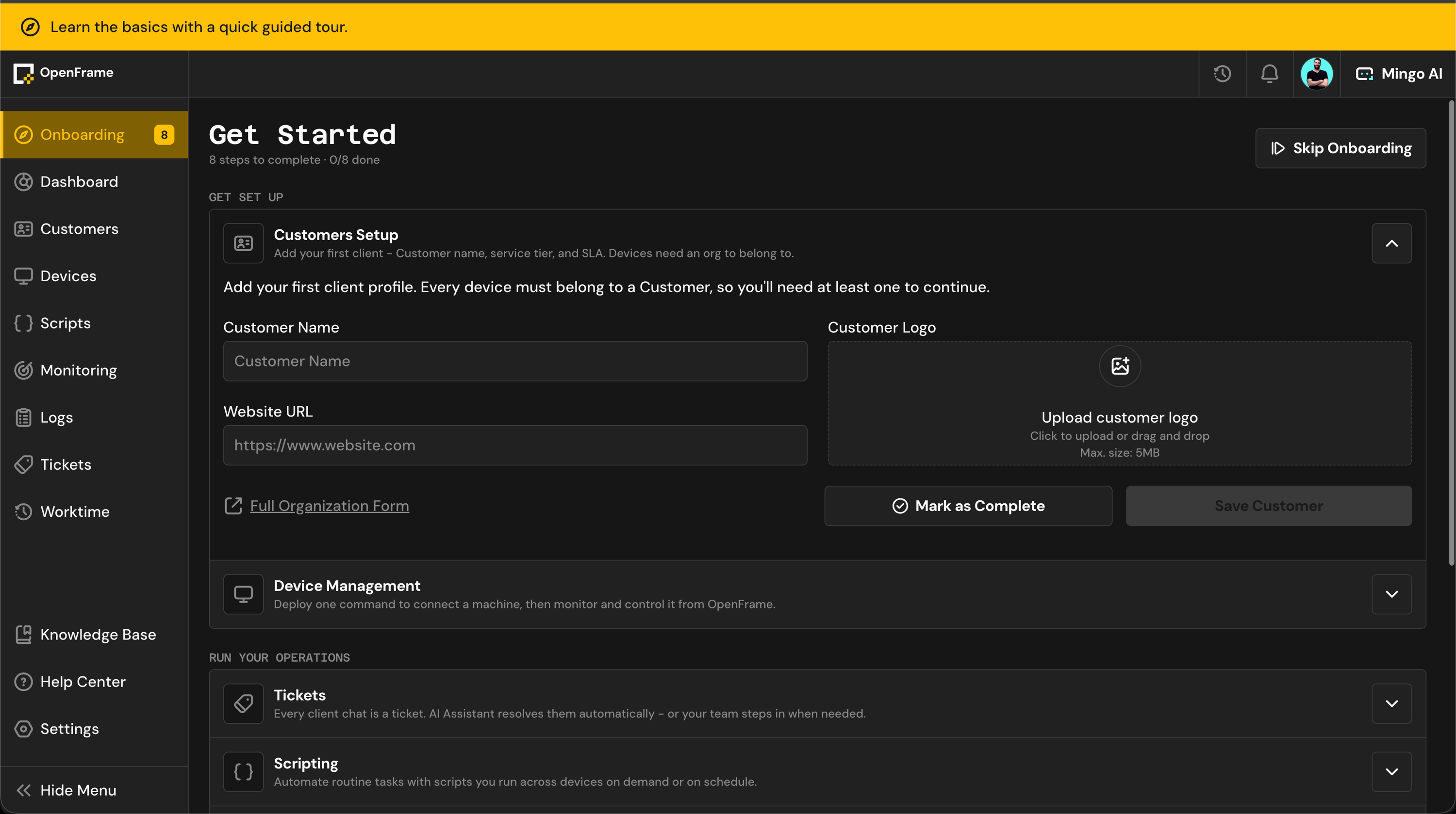 Onboarding Open State