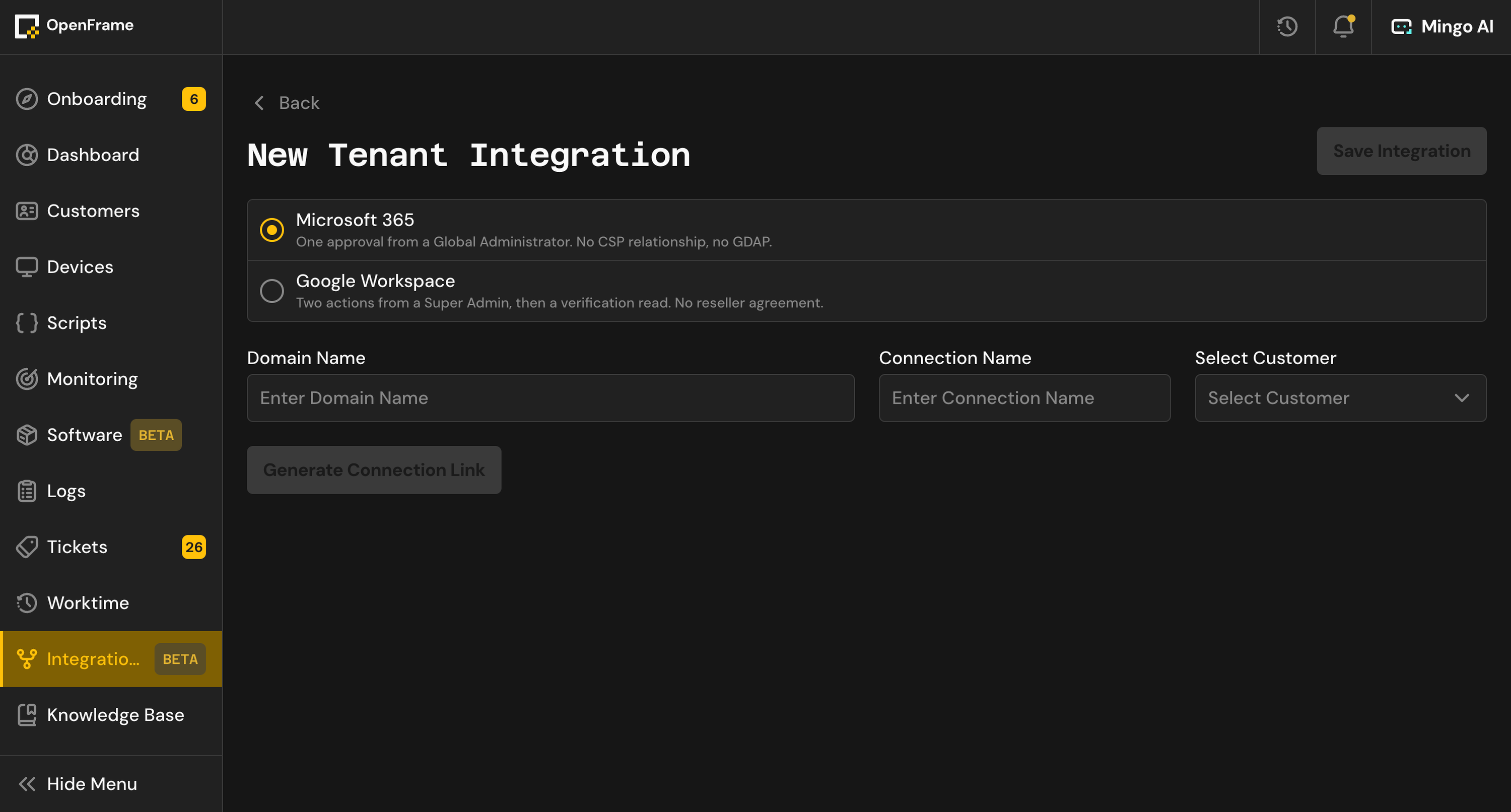 New Cloud Tenant Integration