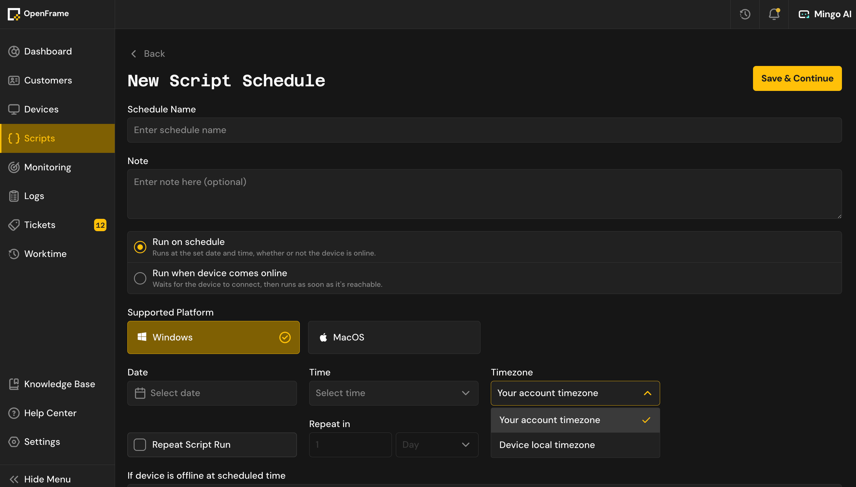 Script Schedule Timezone