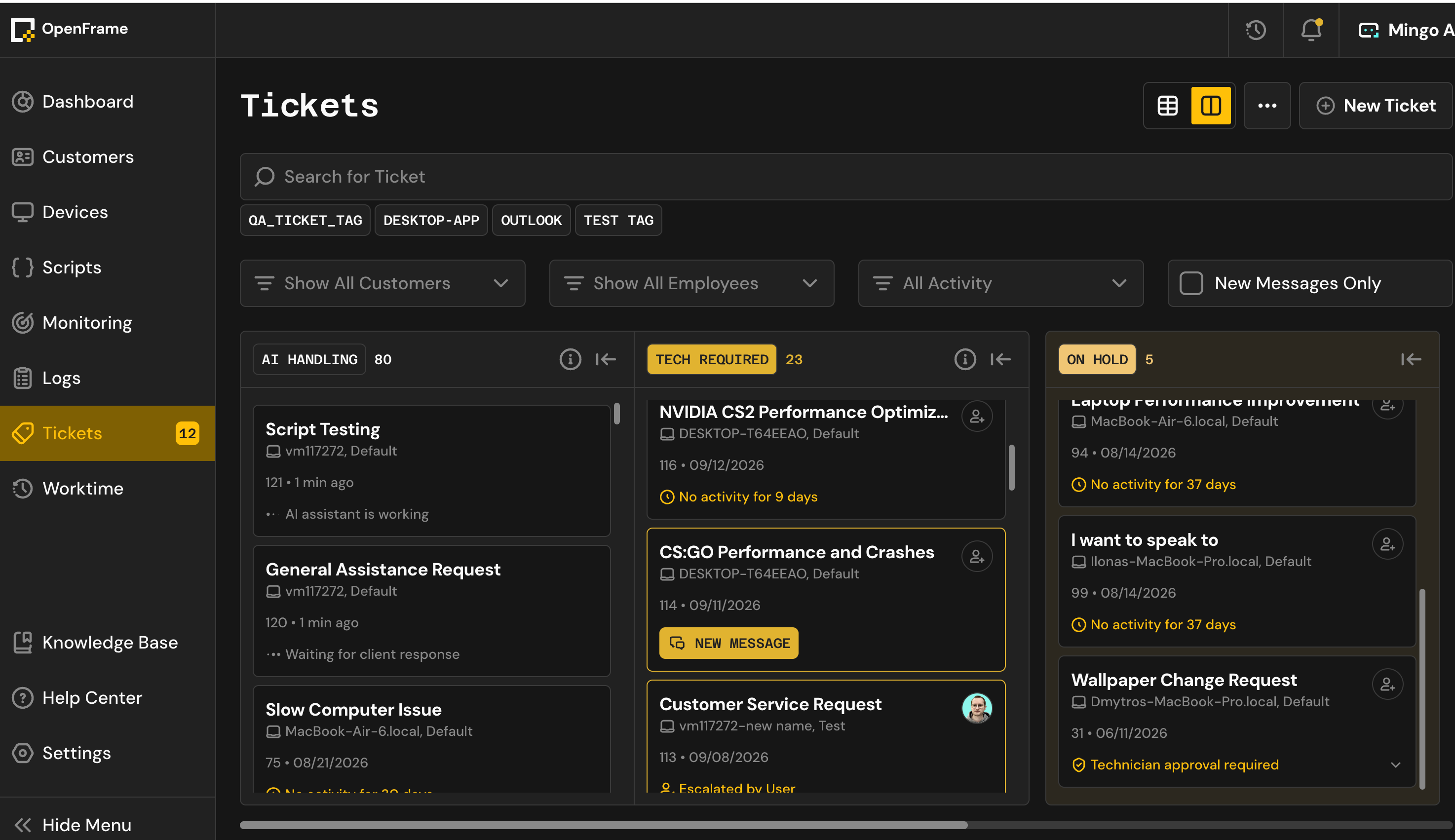 Tickets Activity Indicator