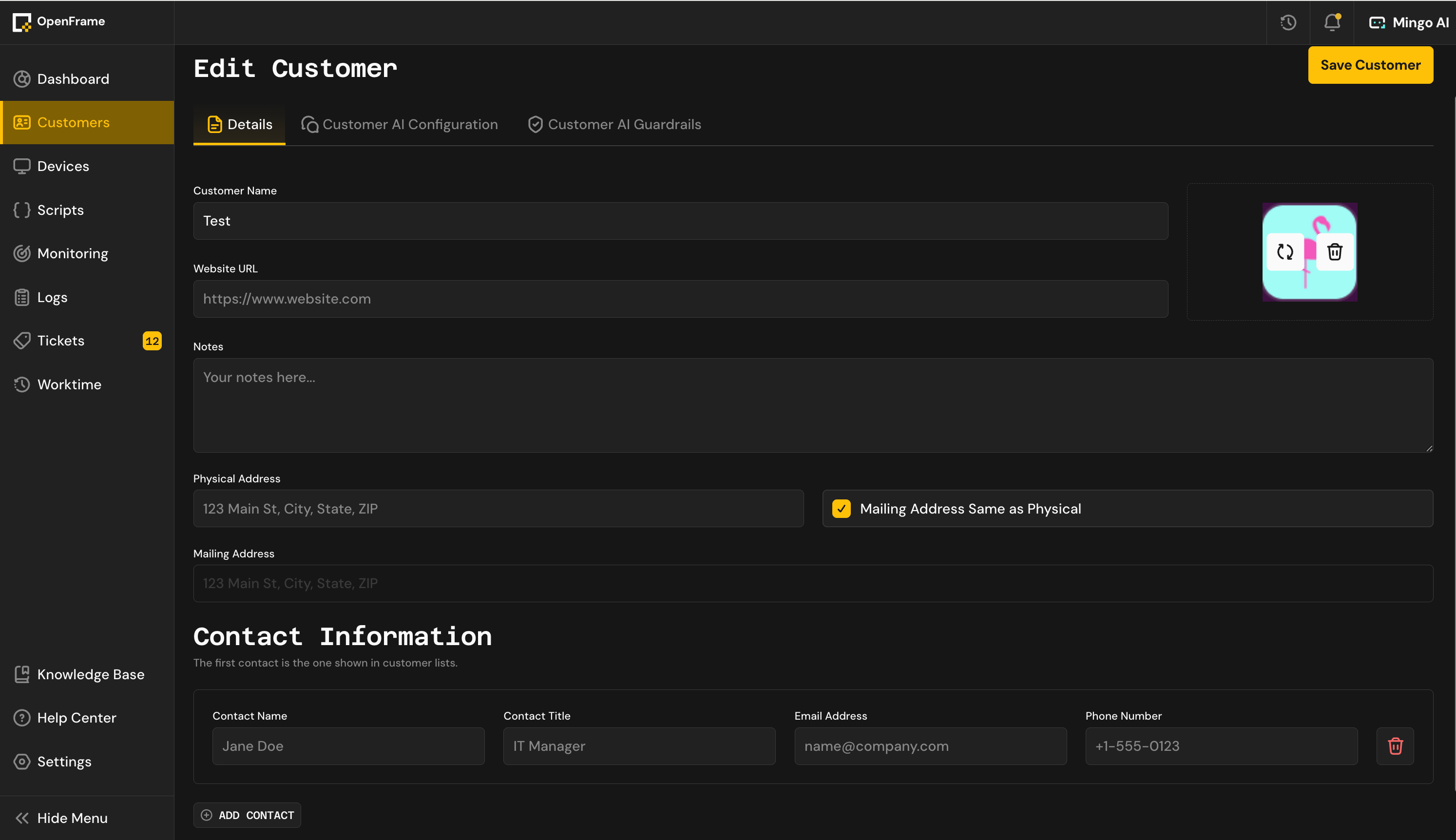 Customer Contact Information