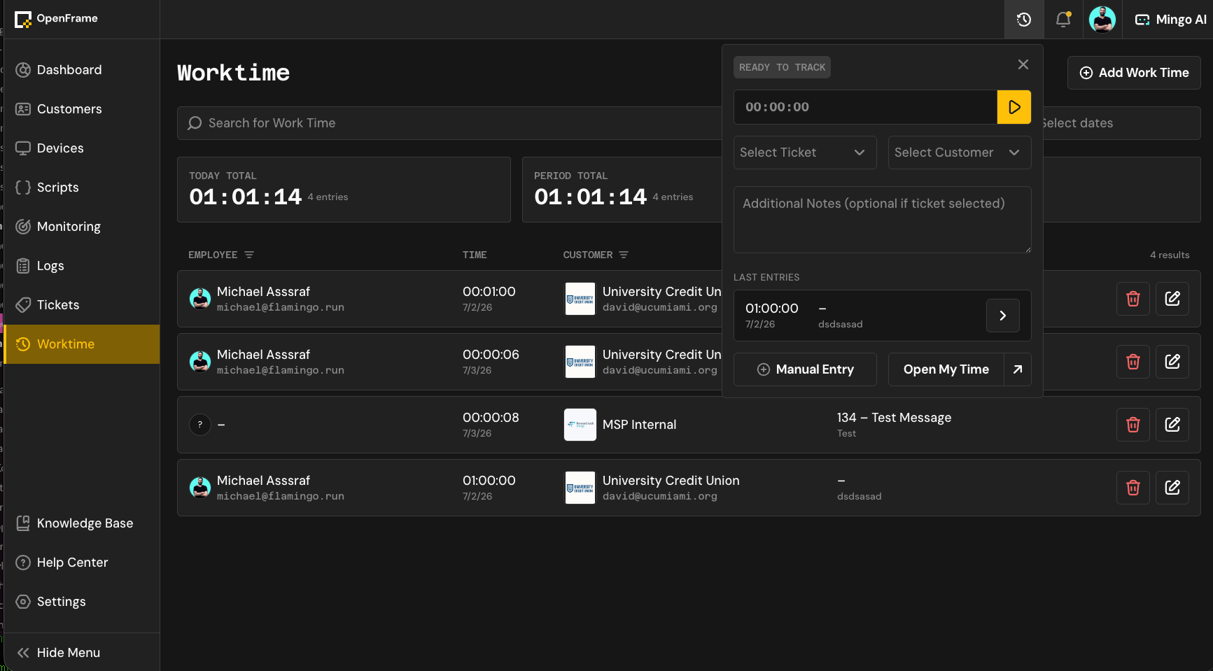 Global Wotktime Tracking