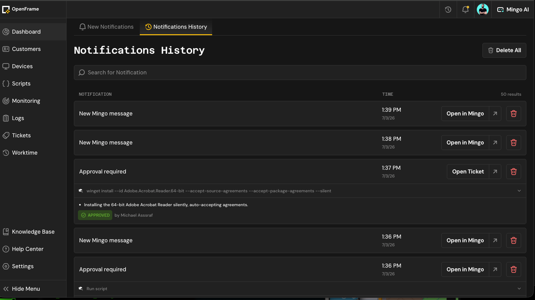 Notification History