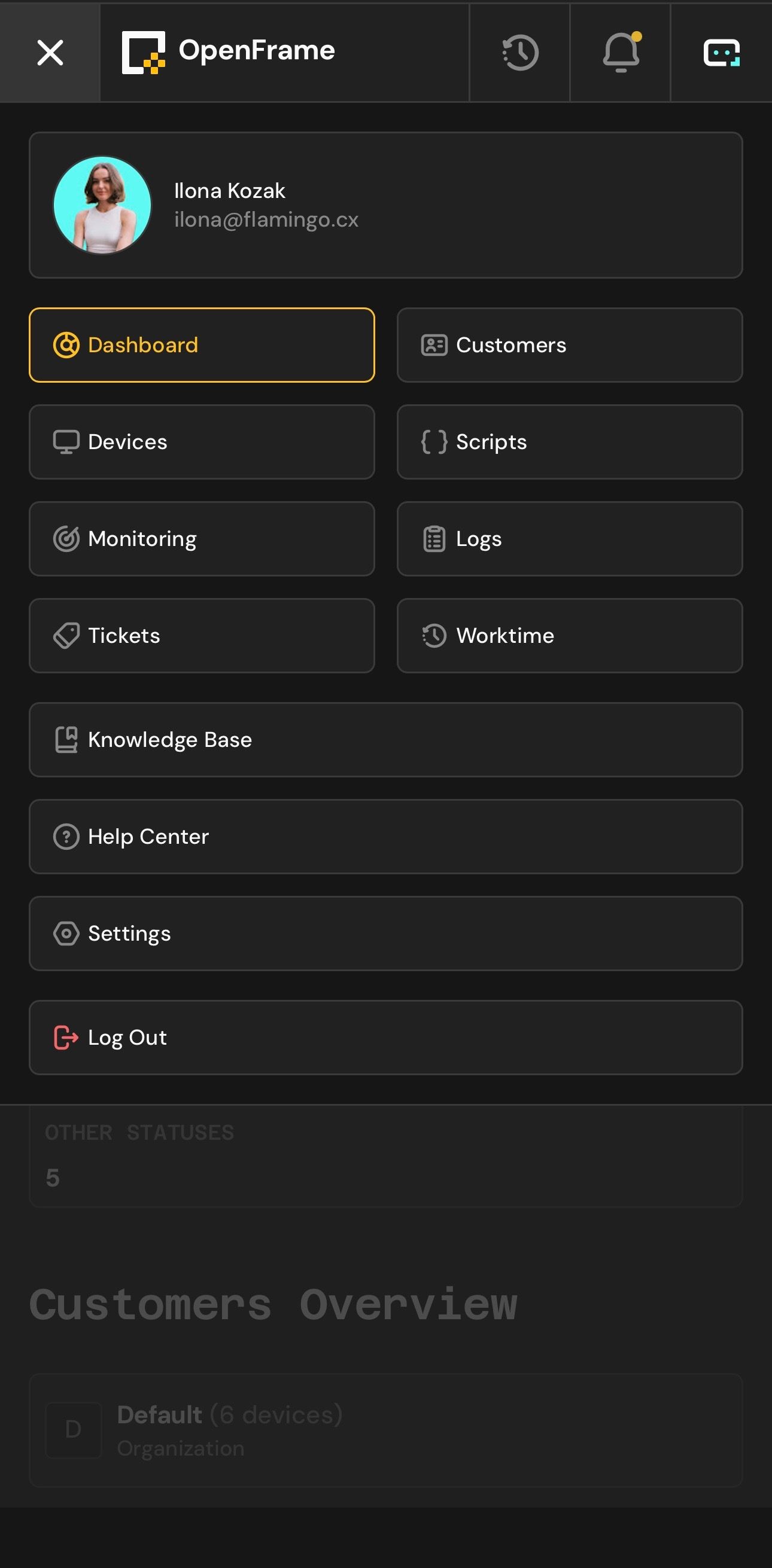 OpenFrame Mobile Menu