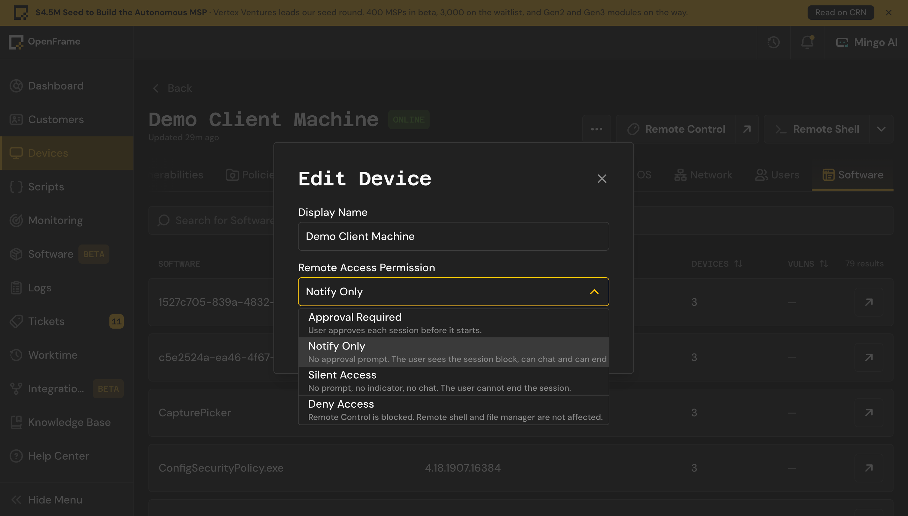 Remote Control Access Permission