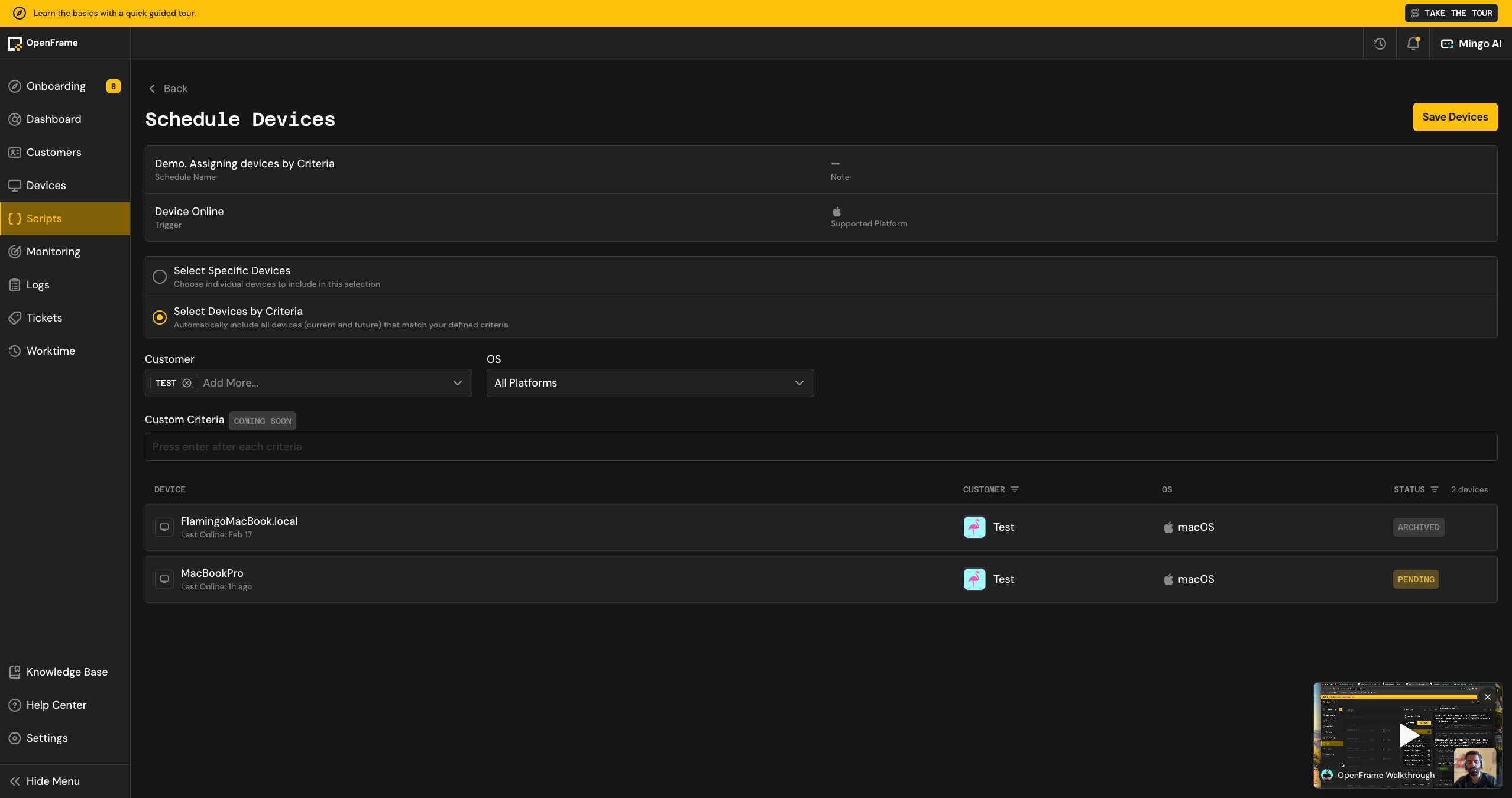 Auto-Add Device in Script Schedule