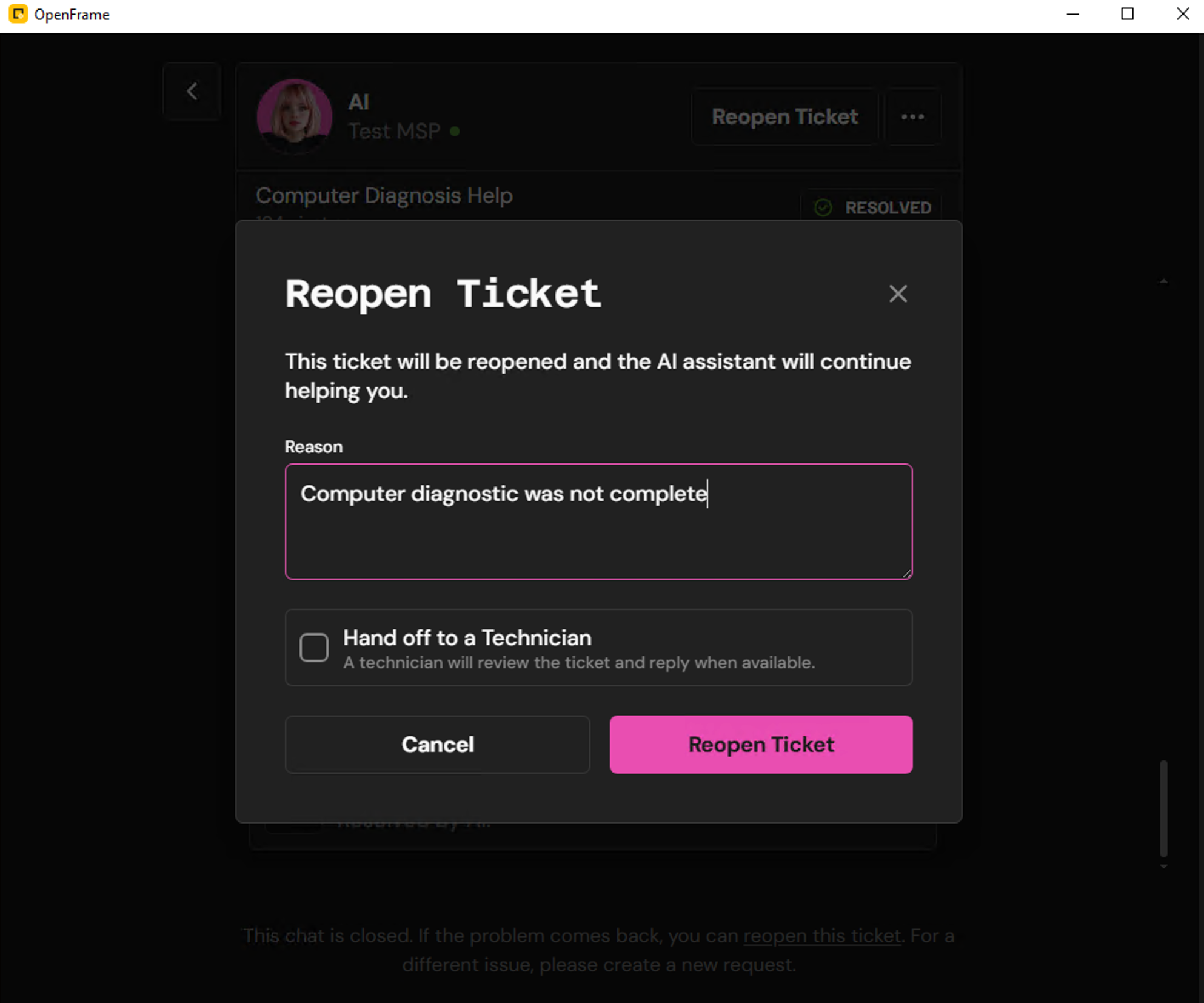 Reopen ticket from client chat
