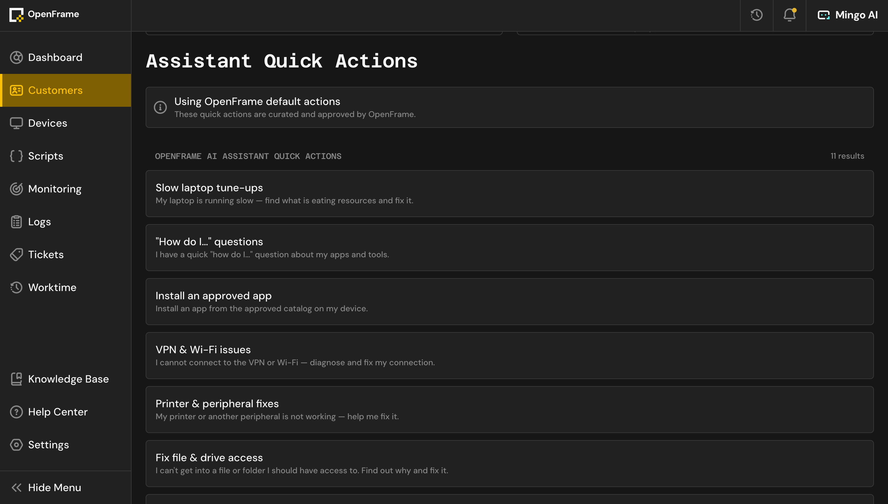 Custom Quick Actions per Customer