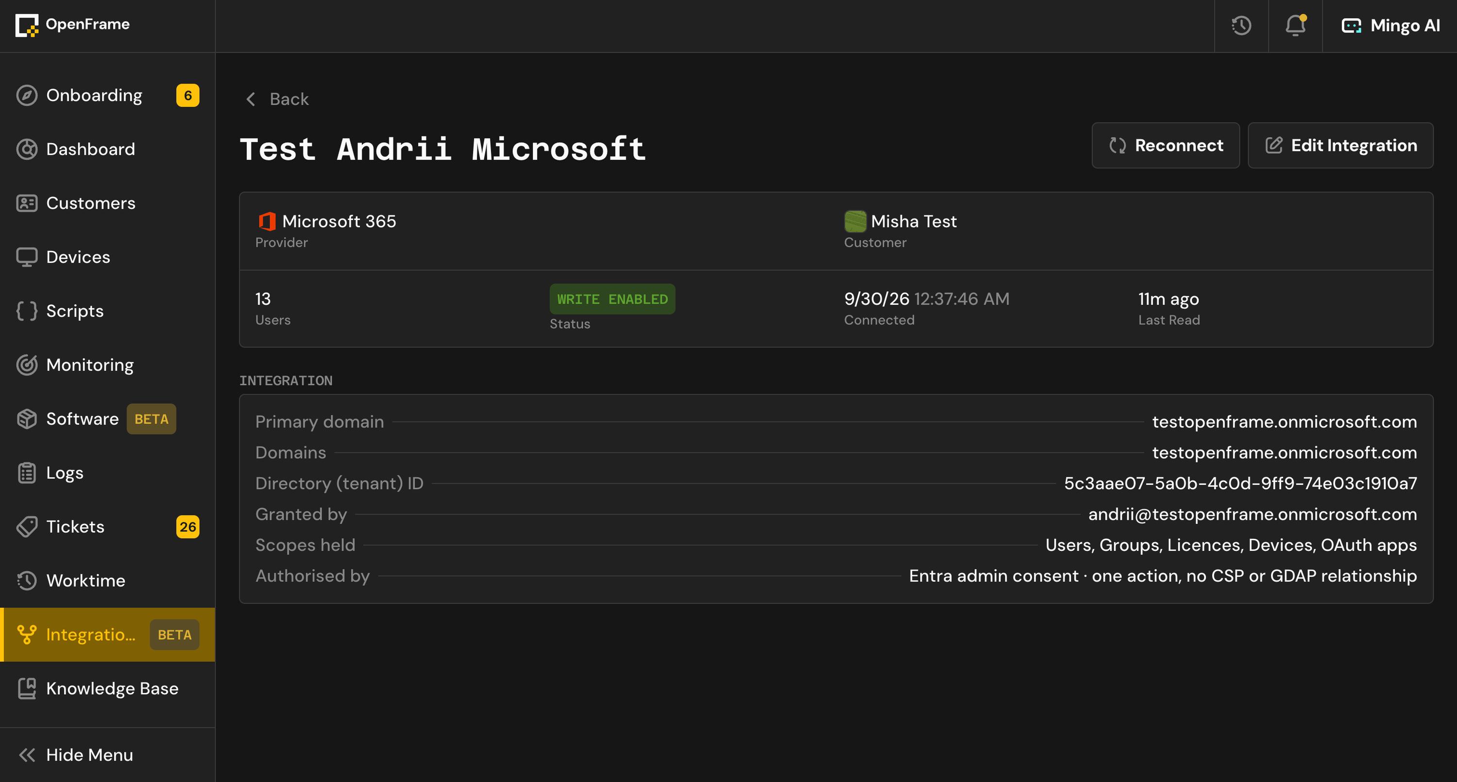Tenant Integration Details