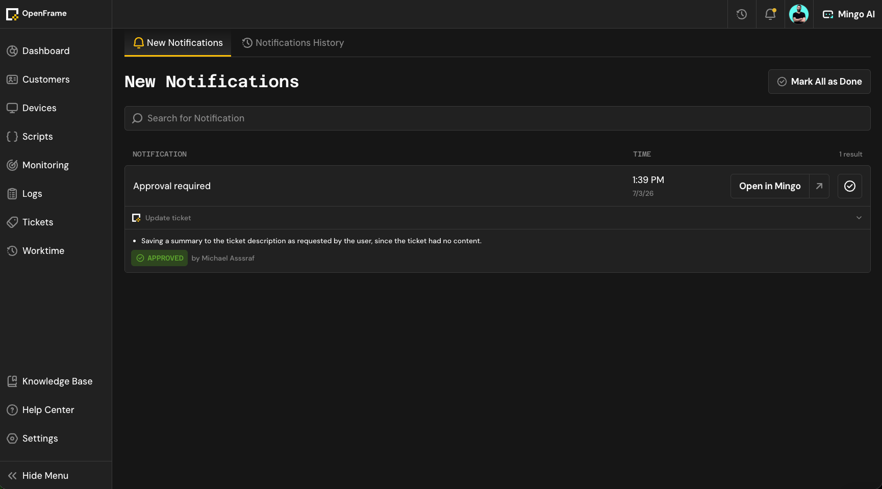 New Notifications Screen