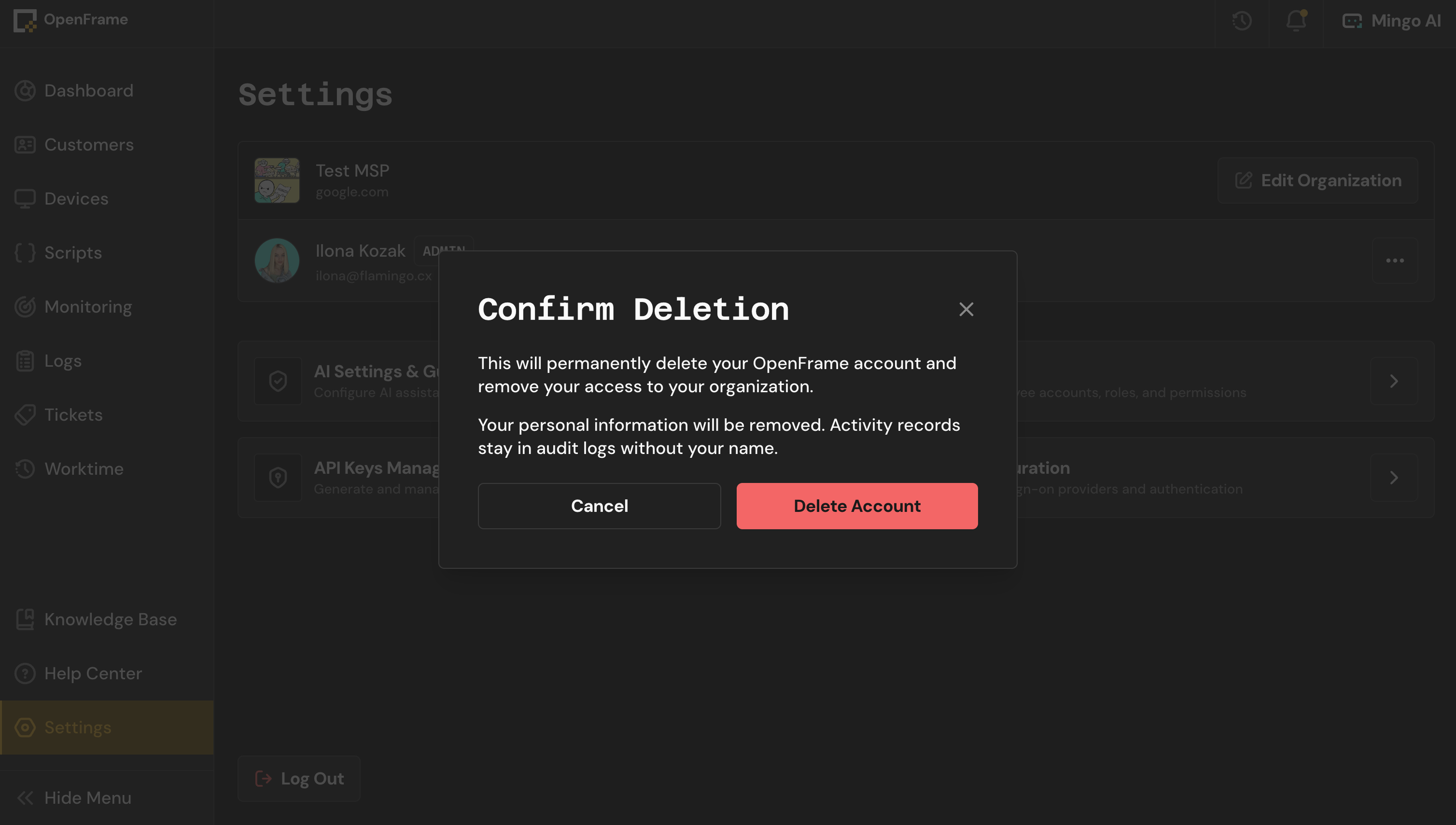 User Self-Deletion